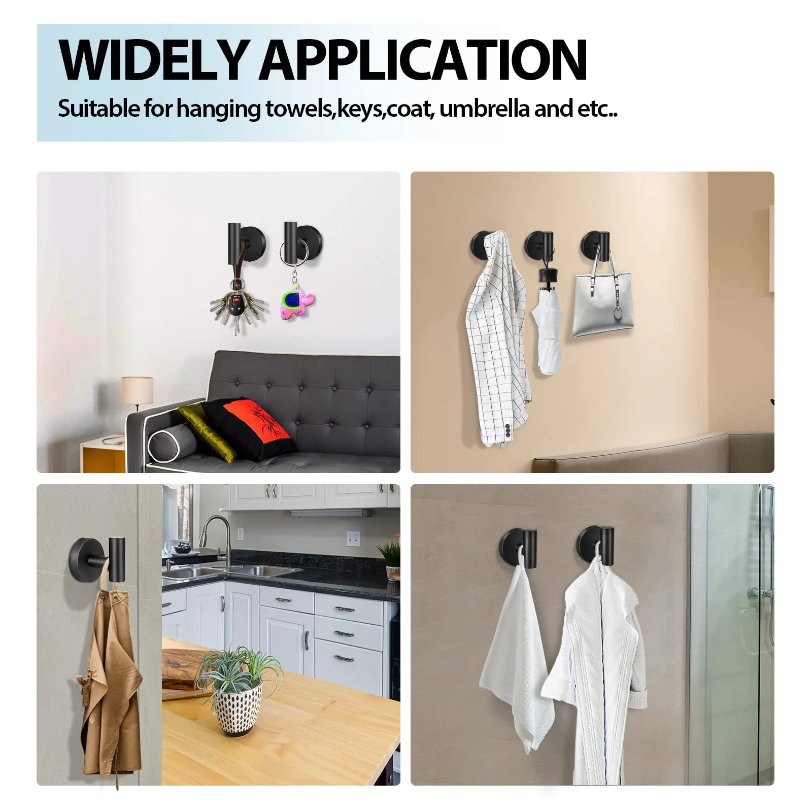 2 Pcs Wall Mount Bathroom Towel Hooks Holder | Cloth Hanger Hook | Kitchen Door Hanger | Black