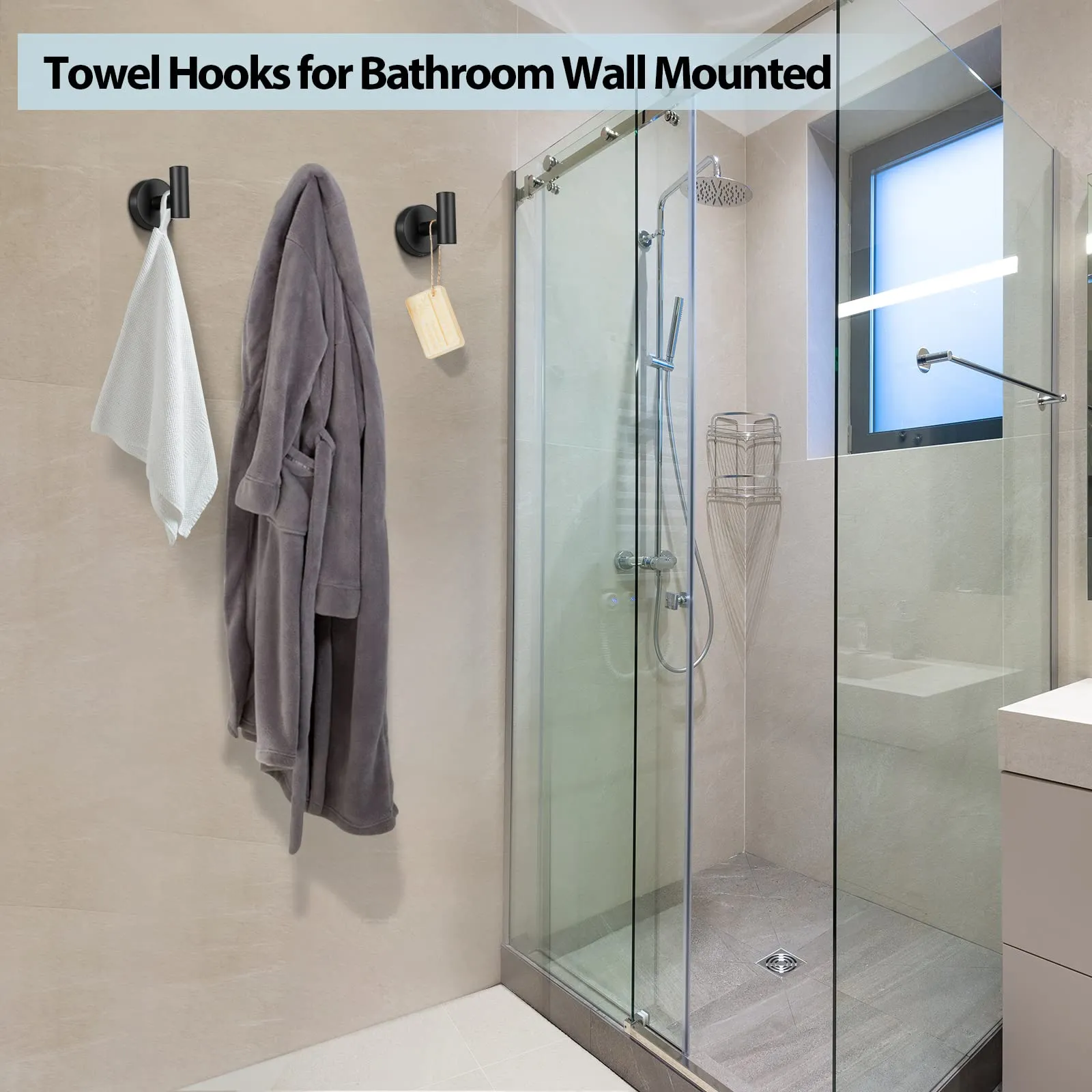 2 Pcs Wall Mount Bathroom Towel Hooks Holder | Cloth Hanger Hook | Kitchen Door Hanger | Black