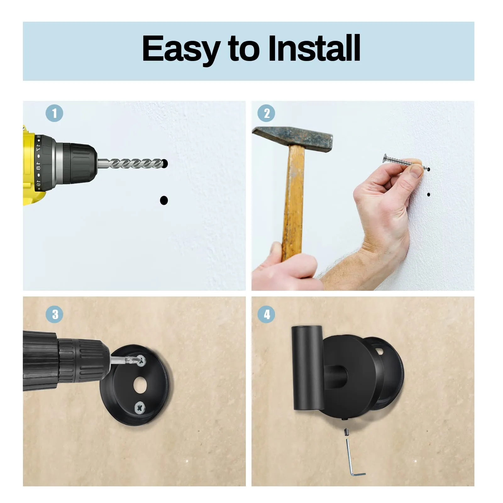 2 Pcs Wall Mount Bathroom Towel Hooks Holder | Cloth Hanger Hook | Kitchen Door Hanger | Black