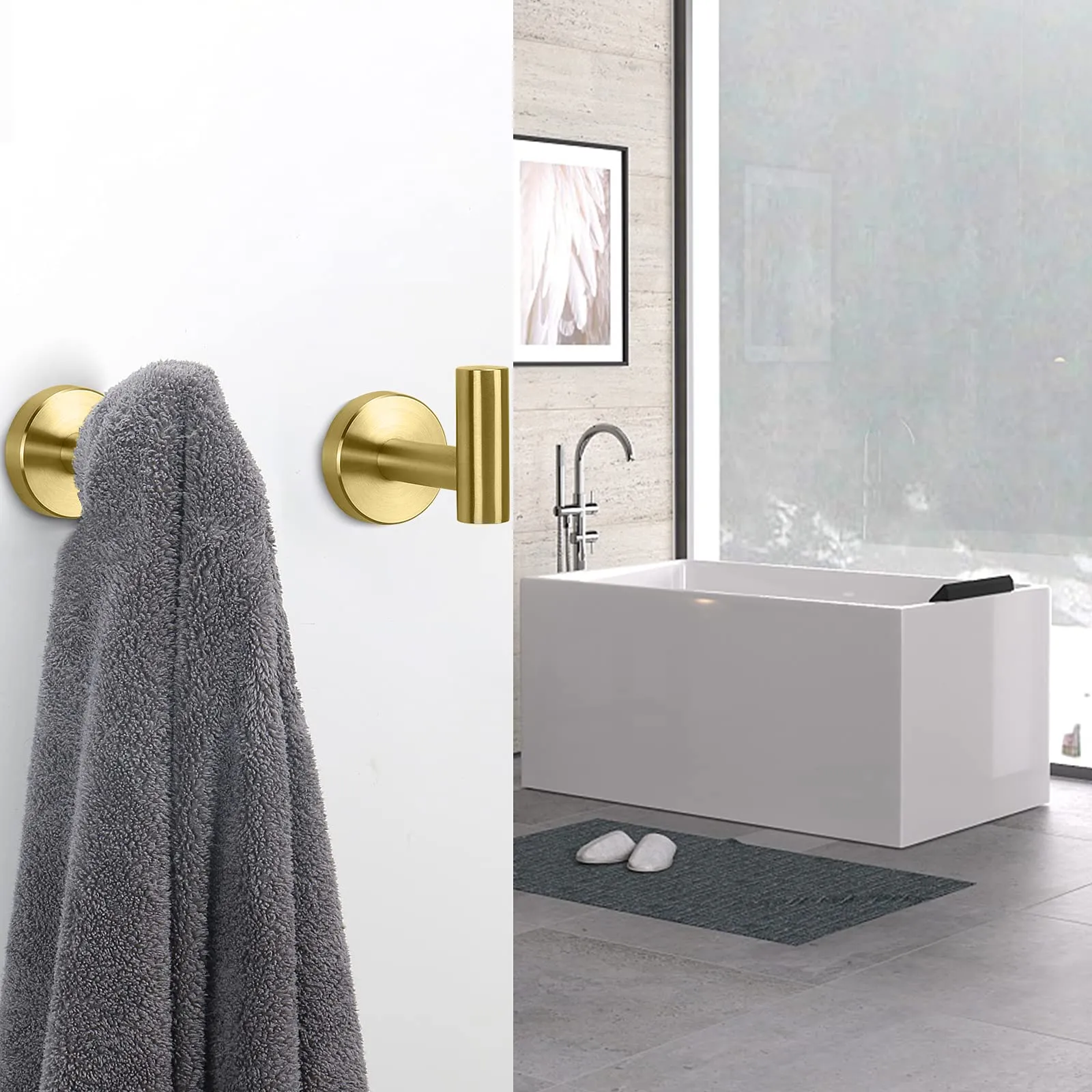 2 Pcs Wall Mount Bathroom Towel Hooks Holder | Cloth Hanger Hook | Kitchen Door Hanger | Gold