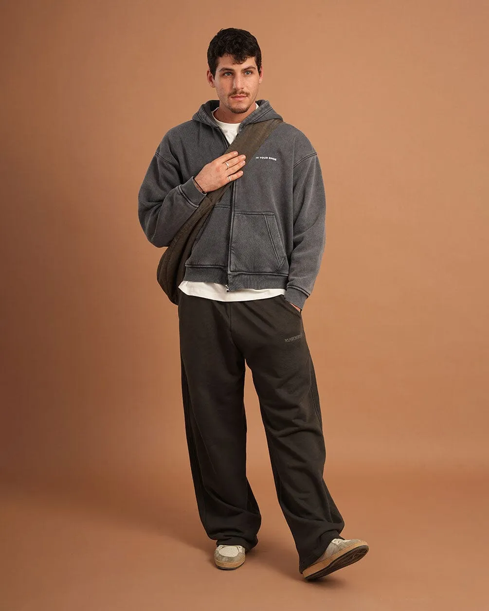 Dark Grey Washed Boxy Zip-Up Hoodie