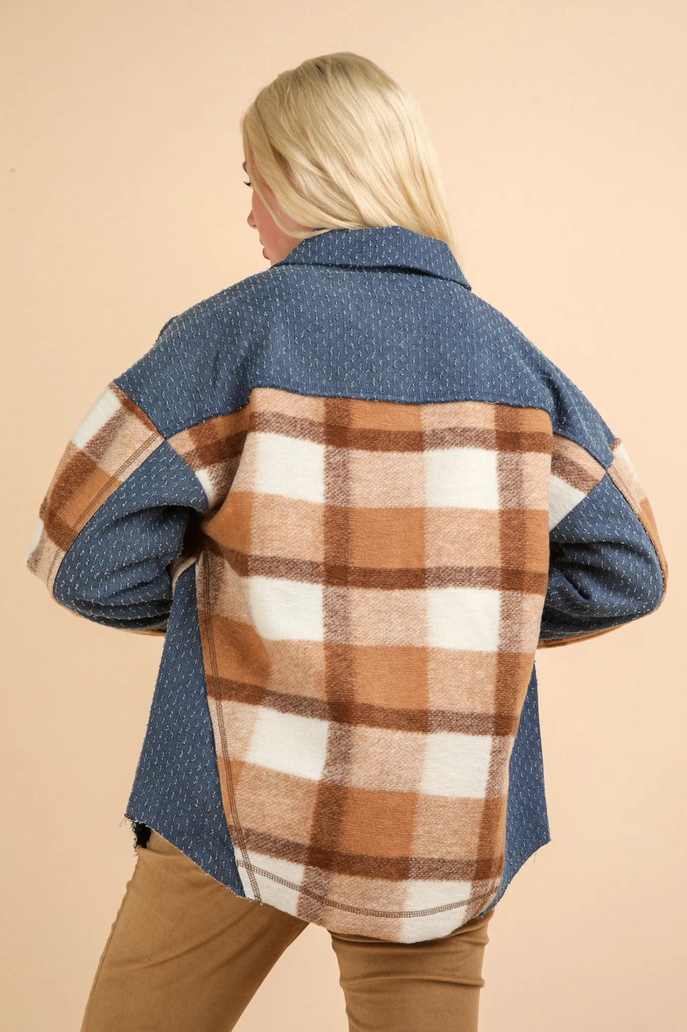 Denim Contrast Plaid Shacket