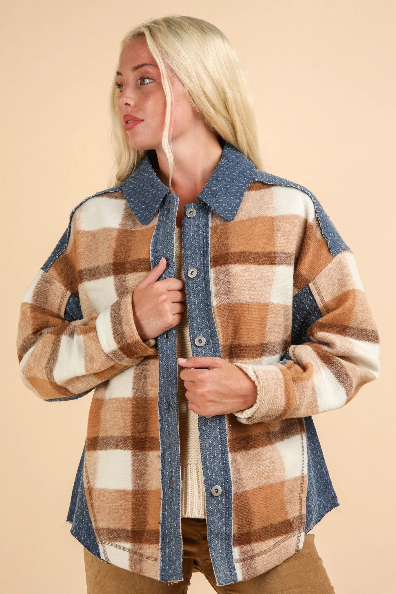 Denim Contrast Plaid Shacket