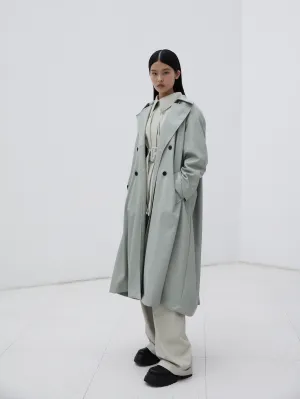 Eggshell PU Pleated Classic Trench Coat