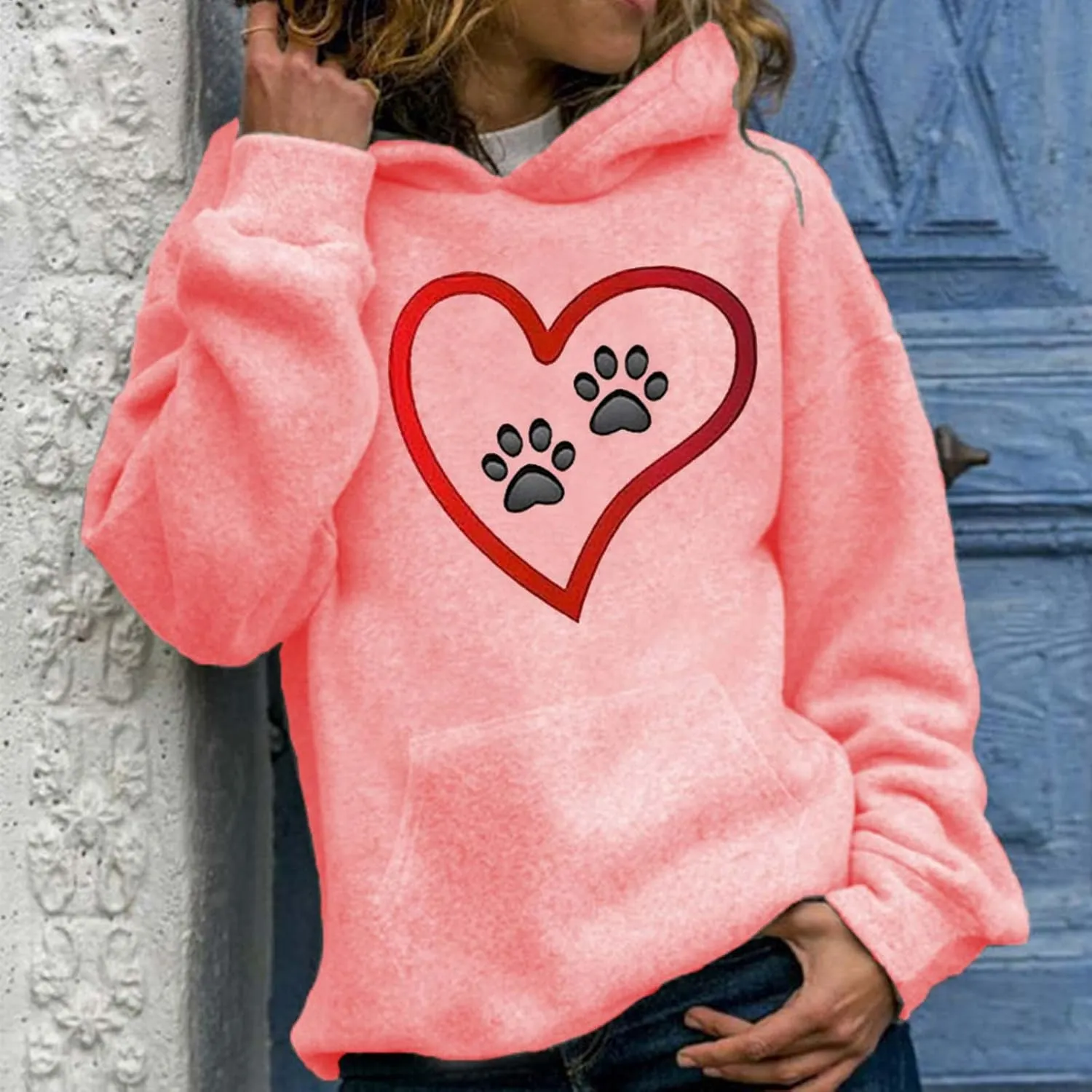Graphic Hoodie for Women Cute Dog Paw Print Long Sleeve Casual Sweatshirt Comfy 2024 Fall Winter Pullover with Pocket