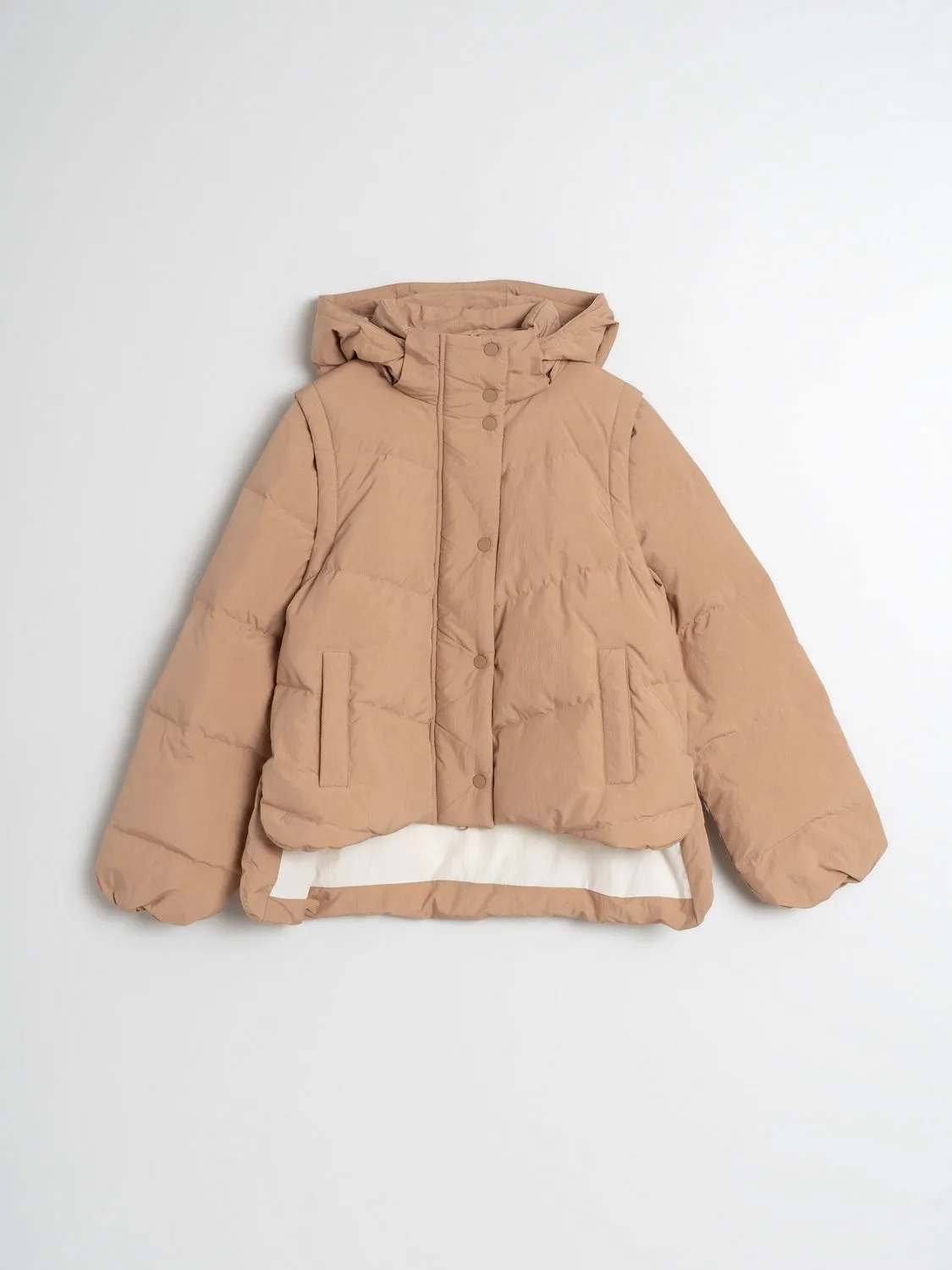 Indi & Cold Convertible Down Jacket/Vest Tan  F711