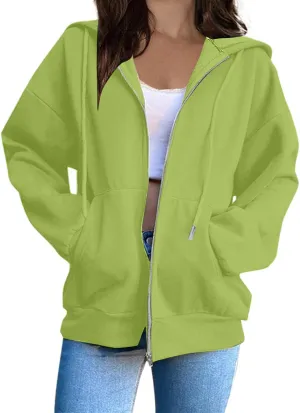 Oversized Zip Up Hoodie for Women Fall Y2k Jacket Fleece Long Sleeve Sweatshirt with Pocket Fashion Clothes 2024