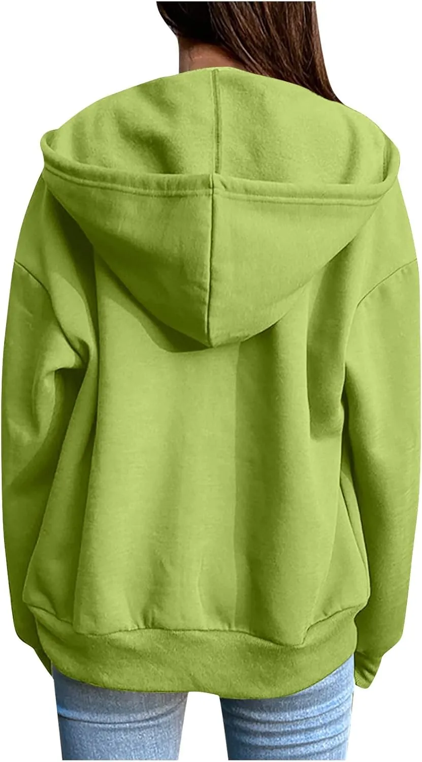 Oversized Zip Up Hoodie for Women Fall Y2k Jacket Fleece Long Sleeve Sweatshirt with Pocket Fashion Clothes 2024