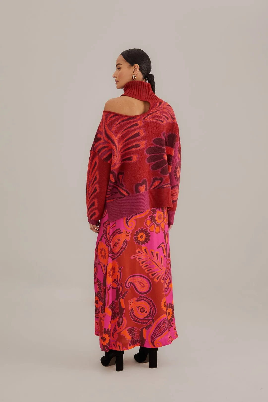 Pink Bold Floral Satin Maxi Skirt